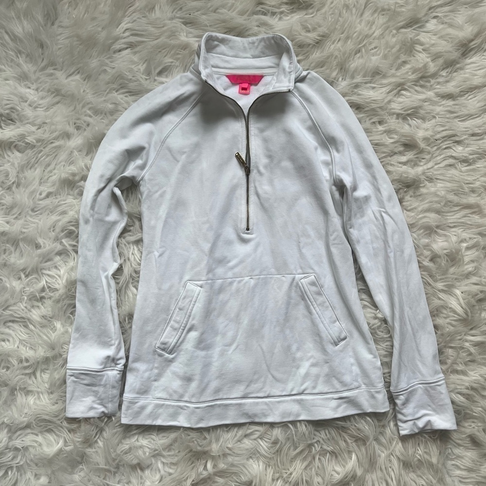 Lilly Pulitzer White Cotton Stretch Quarter Zip 🤍 size xxs